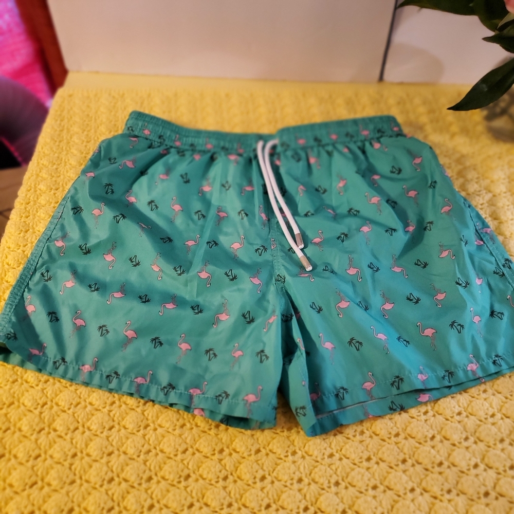 Yamamay Size XL Mens Swim Trunks Flamingo & Palm Trees